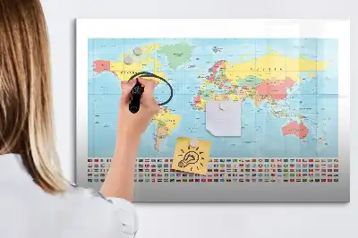 Geografisk verdenskort magnetisk skrivetavle