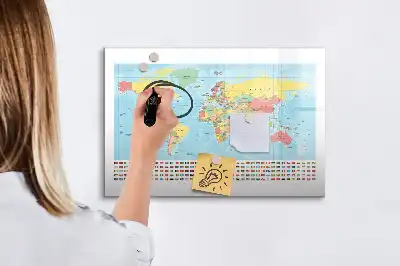 Geografisk verdenskort magnetisk skrivetavle