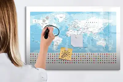 Magnetisk skrivetavle med motiv af kontinentkort