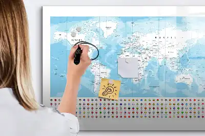 Magnetisk skrivetavle med motiv af kontinentkort