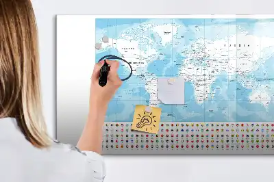 Magnetisk skrivetavle med motiv af kontinentkort