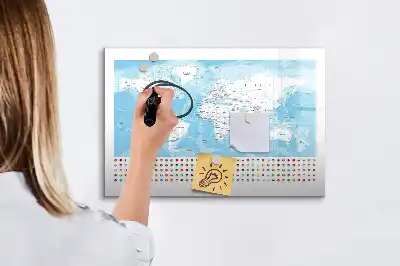 Magnetisk skrivetavle med motiv af kontinentkort