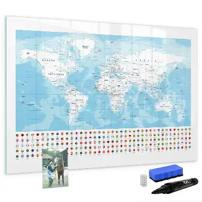 Magnetisk skrivetavle med motiv af kontinentkort