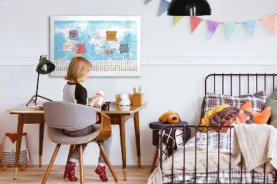 Magnetisk skrivetavle med motiv af kontinentkort