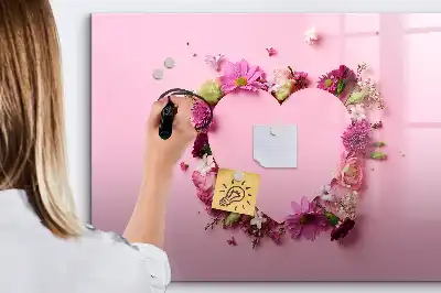 Magnetisk tegnetavle motiv med hjerte af blomster