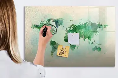 Magnetisk skrivetavle med motiv af akvarelverdenskort
