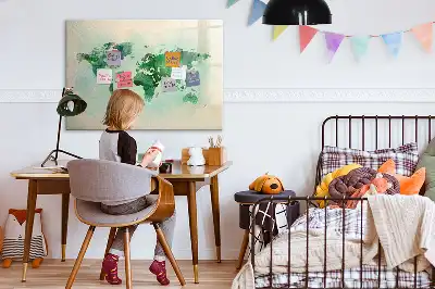 Magnetisk skrivetavle med motiv af akvarelverdenskort
