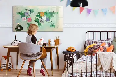 Magnetisk skrivetavle med motiv af akvarelverdenskort