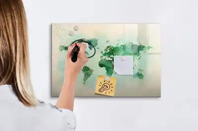Magnetisk skrivetavle med motiv af akvarelverdenskort
