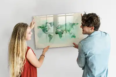 Magnetisk skrivetavle med motiv af akvarelverdenskort