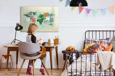 Magnetisk skrivetavle med motiv af akvarelverdenskort