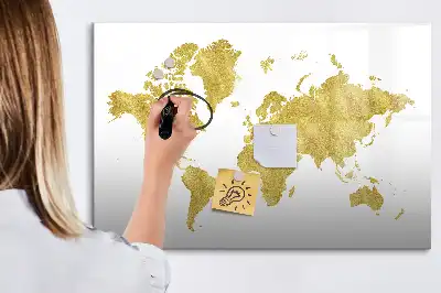 Magnetisk skrivetavle med motiv af gyldent verdenskort