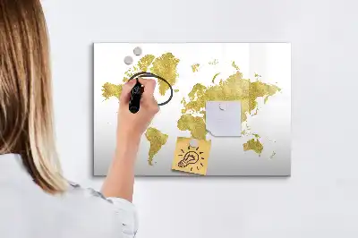 Magnetisk skrivetavle med motiv af gyldent verdenskort