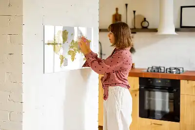 Magnetisk skrivetavle med motiv af gyldent verdenskort