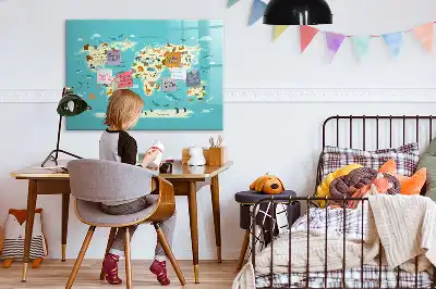 Magnetisk skrivetavle med motiv af verdenskort med dyr