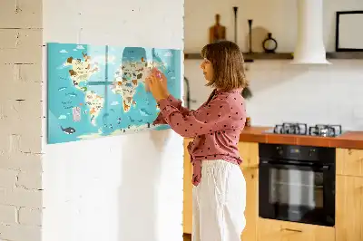 Magnetisk skrivetavle med motiv af verdenskort med dyr