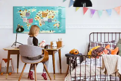 Magnetisk skrivetavle med motiv af verdenskort med dyr