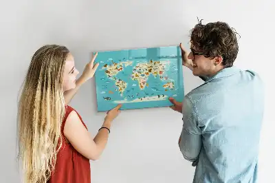 Magnetisk skrivetavle med motiv af verdenskort med dyr