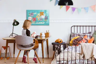 Magnetisk skrivetavle med motiv af verdenskort med dyr