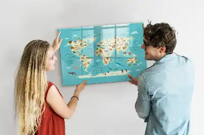 Magnetisk skrivetavle med motiv af verdenskort med dyr