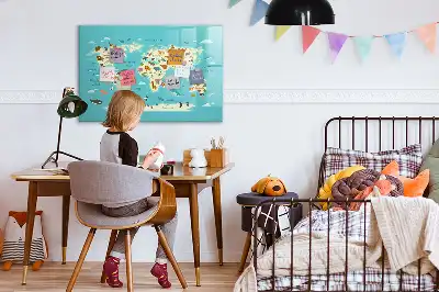 Magnetisk skrivetavle med motiv af verdenskort med dyr