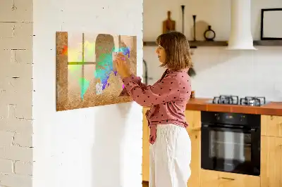 Magnetisk skrivetavle med motiv af verdenskort i regnbuefarver