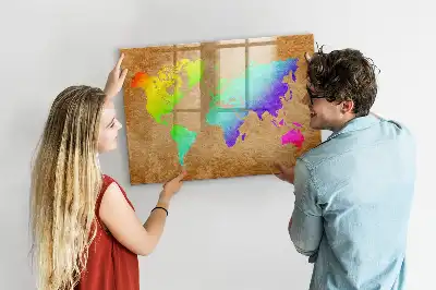 Magnetisk skrivetavle med motiv af verdenskort i regnbuefarver