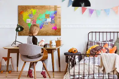 Magnetisk skrivetavle med motiv af verdenskort i regnbuefarver