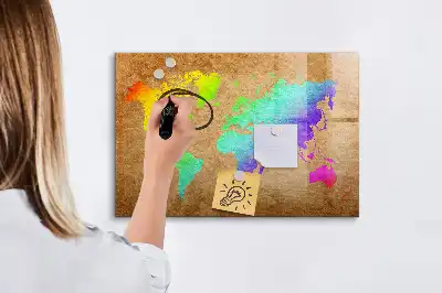 Magnetisk skrivetavle med motiv af verdenskort i regnbuefarver