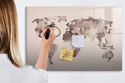 Akvarel verdenskort magnetisk skrivetavle