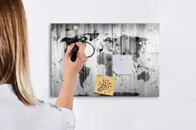 Verdenskort i træ magnetisk tavle til tegning