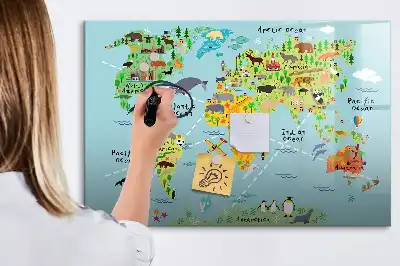 Magnetisk skrivetavle med verdenskort og dyr