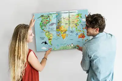 Magnetisk skrivetavle med verdenskort og dyr
