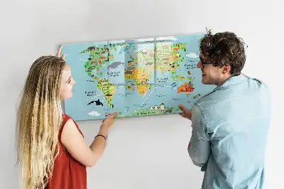 Magnetisk skrivetavle med verdenskort og dyr