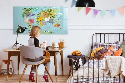 Magnetisk skrivetavle med verdenskort og dyr