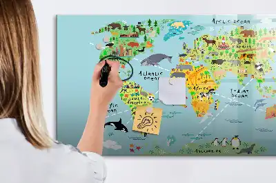 Magnetisk skrivetavle med verdenskort og dyr