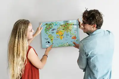 Magnetisk skrivetavle med verdenskort og dyr