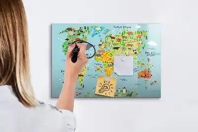 Magnetisk skrivetavle med verdenskort og dyr
