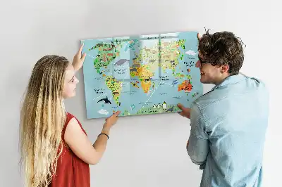 Magnetisk skrivetavle med verdenskort og dyr