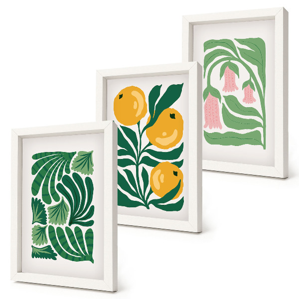 Moderne billedsæt Minimalistiske plantemønstre med frugter og blade