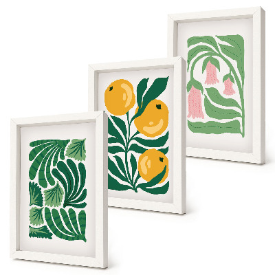 Moderne billedsæt Minimalistiske plantemønstre med frugter og blade