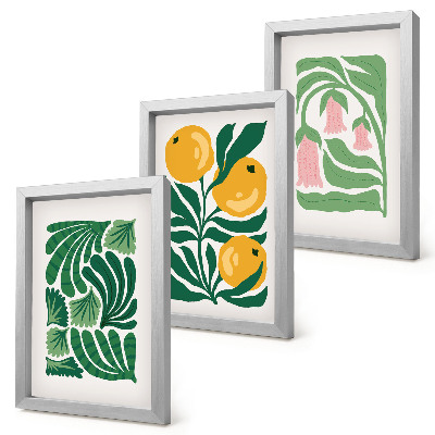 Moderne billedsæt Minimalistiske plantemønstre med frugter og blade
