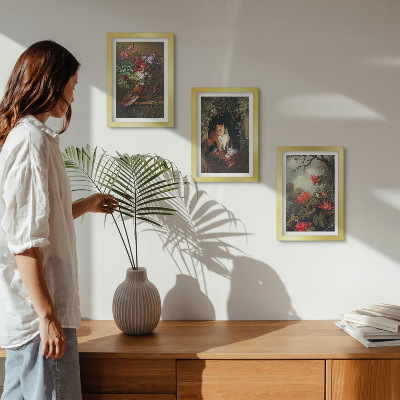 Billedvæg Vintage blomster katte og planter i naturen
