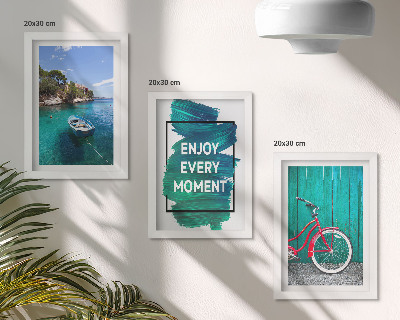 Moderne billedsæt Havudsigt med inspirerende indskrift på bådcykel