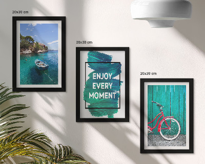 Moderne billedsæt Havudsigt med inspirerende indskrift på bådcykel