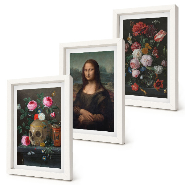 Billedvæg Vintage blomsterkranie og Mona Lisa-portræt af Leonardo da Vinci