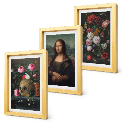 Billedvæg Vintage blomsterkranie og Mona Lisa-portræt af Leonardo da Vinci