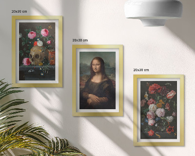 Billedvæg Vintage blomsterkranie og Mona Lisa-portræt af Leonardo da Vinci