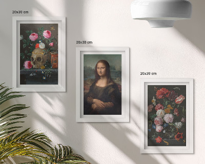 Billedvæg Vintage blomsterkranie og Mona Lisa-portræt af Leonardo da Vinci