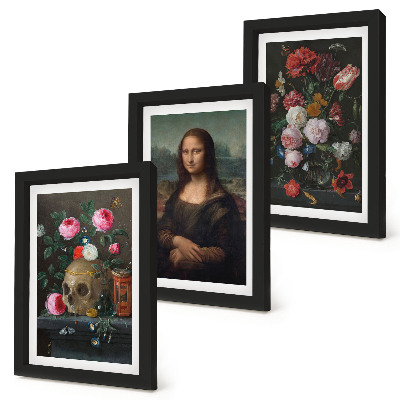 Billedvæg Vintage blomsterkranie og Mona Lisa-portræt af Leonardo da Vinci